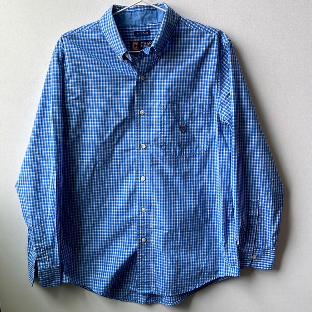 CHAPS Easy Care Men’s Button Up Shirts | Blue | Small